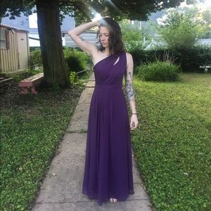 David’s Bridal Plum Long One-Shoulder Dress